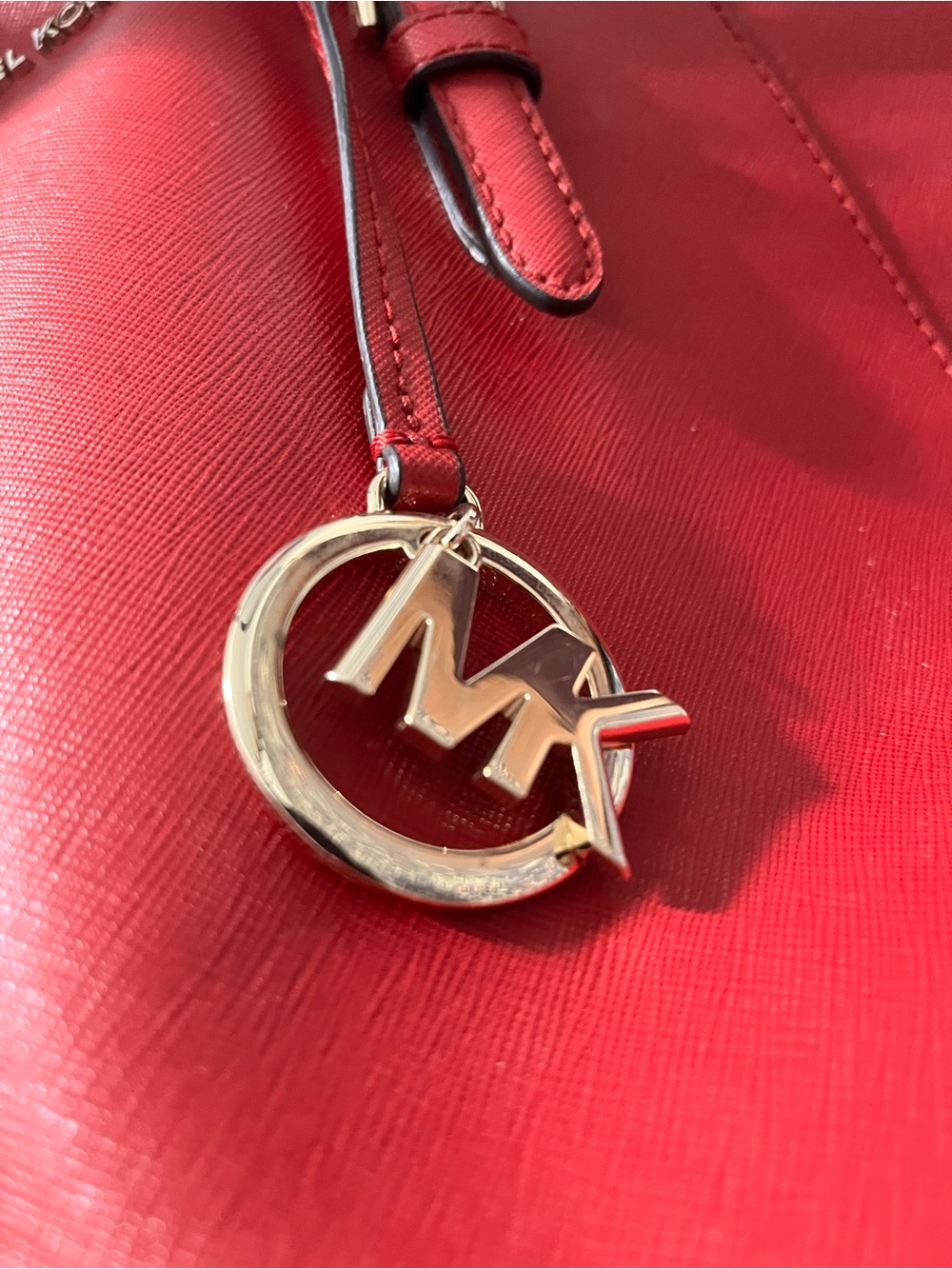 Michael Kors Red Saffiano Dome Satchel with Gold Charm - Picture 9 of 12